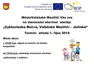 plakát otevření cyklostezky 1 10 2014